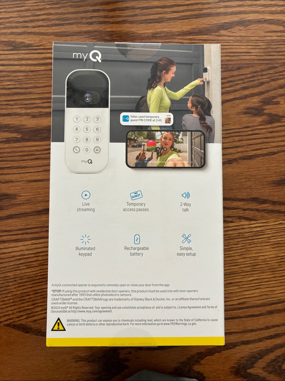 NIB! myQ Smart Garage Video Keypad - White/Black - Picture 3 of 4